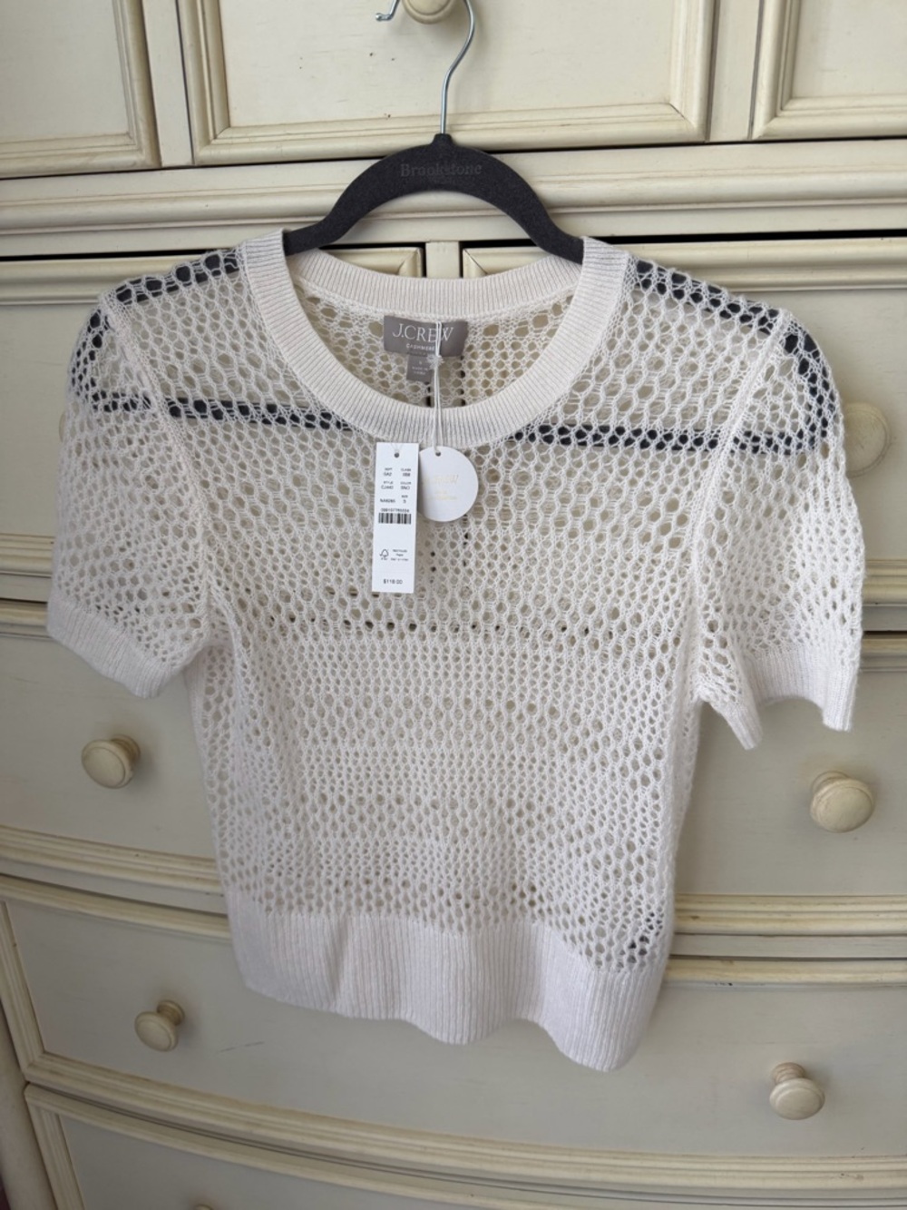 J. Crew White Open-Knit Short Sleeve Cashmere Sweater NWT gorgeous!
